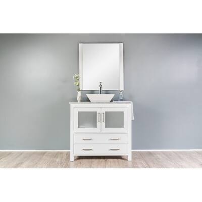 Newport Collection 36 inches in White w/ Carrara Marble Top and High Gloss Ceramic Basin