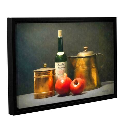Frank Wilson's 'Wine Bottle and Copper Pots' Gallery Wrapped Floater-framed Canvas