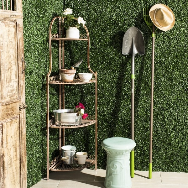 Safavieh Outdoor Living Abarrane Wrought Iron 4 Tier Rusty Safavieh Outdoor Living Abarrane Wrought Iron 4 Tier Rusty Orange Corner Shelf