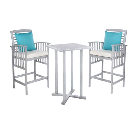 Safavieh Outdoor Living Pate 3-Piece Grey Wash/ White Bar Table Bistro Set (39.8-Inches)