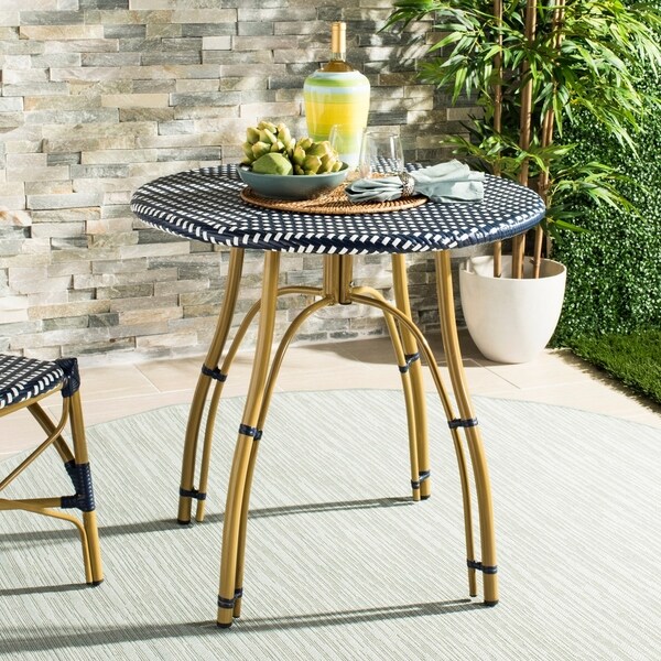 Shop Safavieh Outdoor Living Kylie Navy/ White Rattan Bistro Table - 31