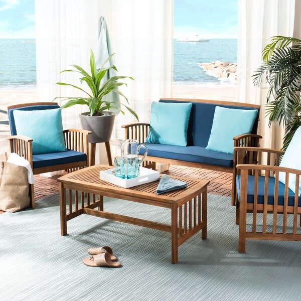 Safavieh Outdoor Living Rocklin Navy 4-Piece Set With Accent Pillows