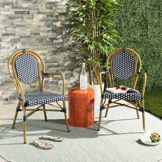 Safavieh Rosen French Bistro Stacking Navy/ White Arm Chair (Set of 2) | Overstock.com Shopping - The Best Deals on Sofas, Chairs & Sectionals