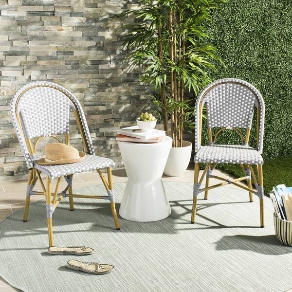 Safavieh Salcha Indoor Outdoor French Bistro Grey White Stacking Side Chair Set Of 2 Safavieh Salcha Indoor Outdoor French Bistro Grey White Stacking Side Chair Set Of 2