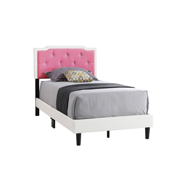 Lyke Home Michael Twin Pink White Faux Leather Tufted Bed Lyke Home Michael Twin Pink White Faux Leather Tufted Bed