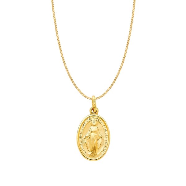 14KY Gold Miraculous Medal on 16 Inches Pearl Necklace
