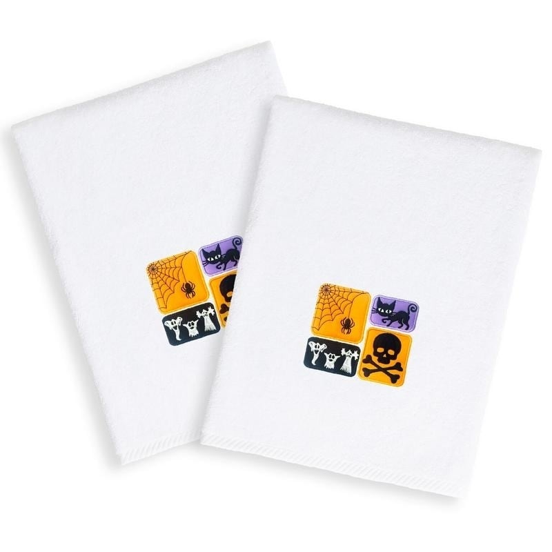 Halloween Cat Hand Towel White