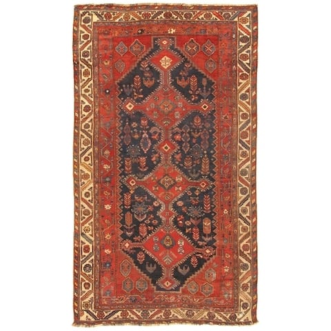 Antique Shiraz Hand-Knotted Rust/Ivory Wool Rug (6' 7" X 11' 3") - 7' x 11'