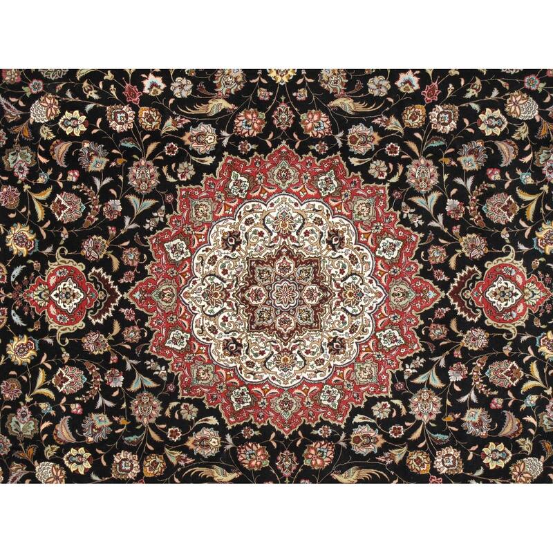 Pasargad Home Baku Hand-Knotted Silk & Wool Black Area Rug - 9'10'' X 13' 6''