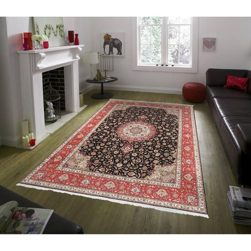 Pasargad Home Baku Hand-Knotted Silk & Wool Black Area Rug - 9'10'' X 13' 6''