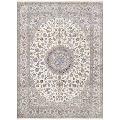 Persian Nain Collection Hand-Knotted Ivory Silk & Wool Rug (8' 8" X 12' 1") - 9' x 12'