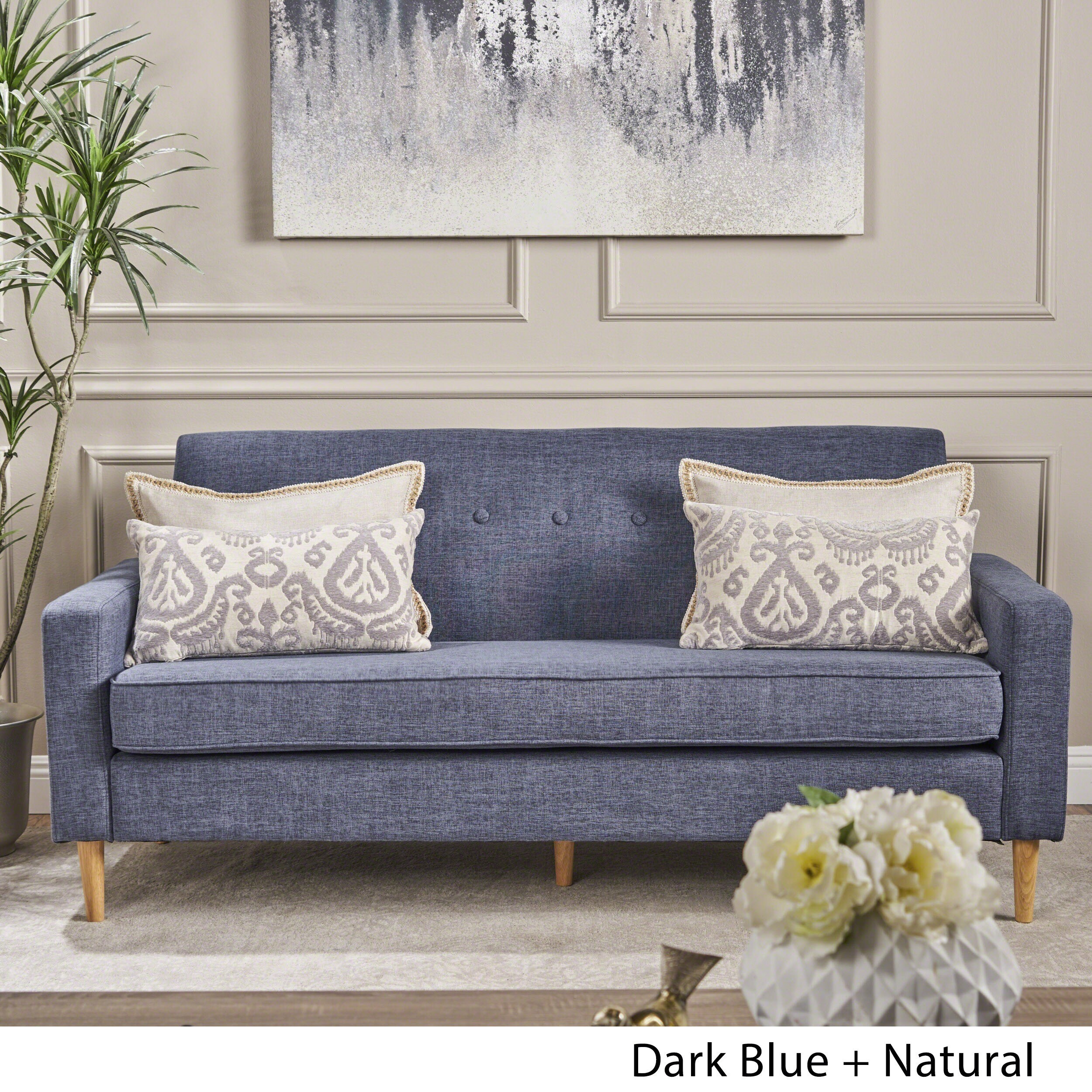Sawyer Mid Century Modern 3 Seater Fabric Sofa By Christopher Knight Home