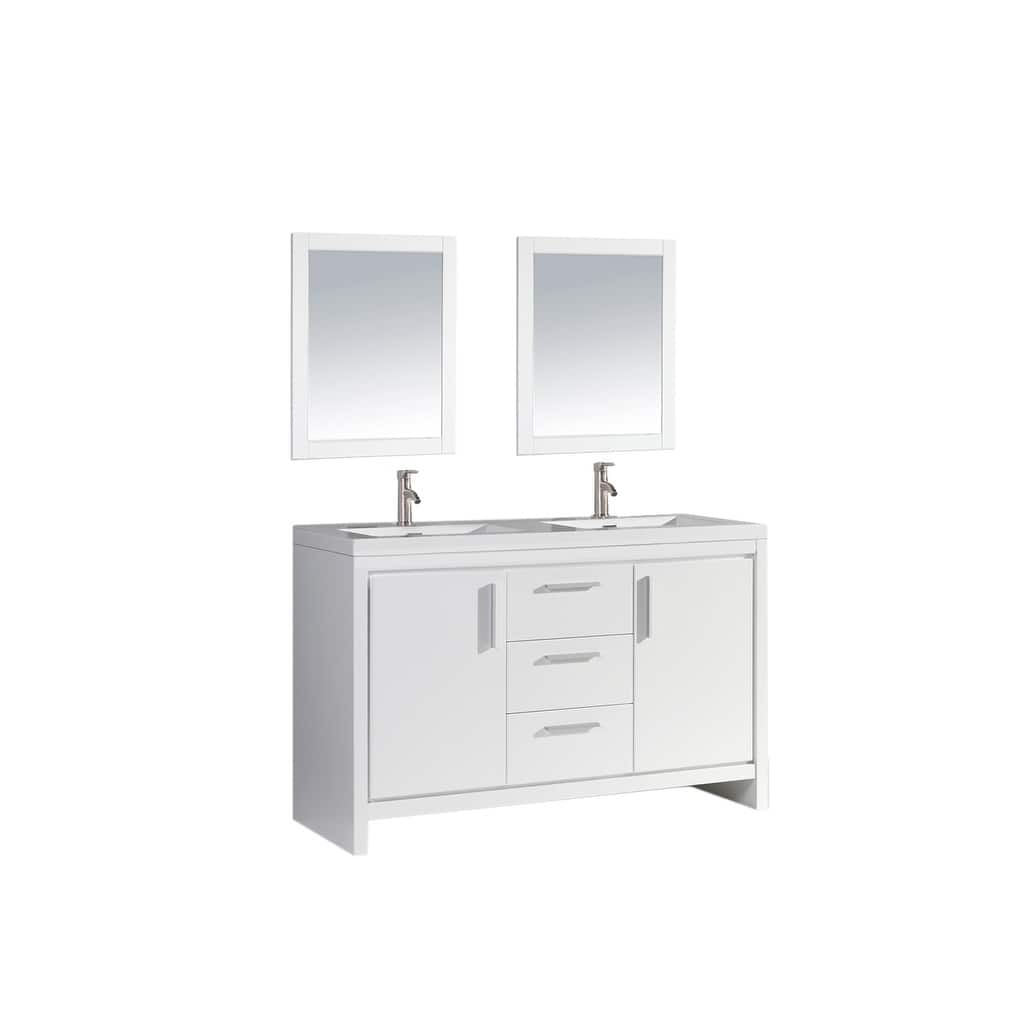 Miami 60-inch Double Sink Bathroom Vanity Set, White