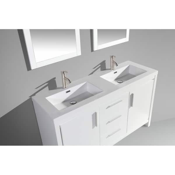 Miami 60 Inch Double Sink Bathroom Vanity Set White 60 Inch Double Sink Bathroom Vanity Set
