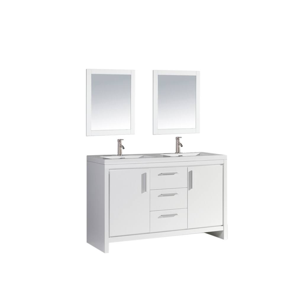 Miami 60-inch Double Sink Bathroom Vanity Set, White