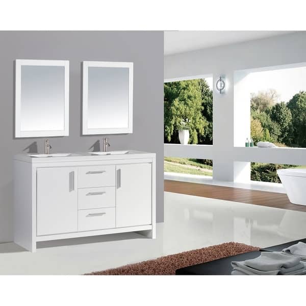 Miami 60 Inch Double Sink Bathroom Vanity Set White 60 Inch Double Sink Bathroom Vanity Set