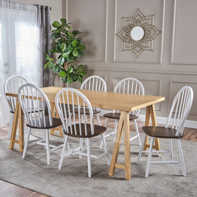Ansley Farmhouse Cottage 7-piece Wood Dining Set by Christopher Knight Home - brown + white + natural oak