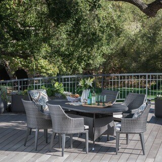 Hillhurst Outdoor 7-piece Oval Wicker Dining Set with Cushions by Christopher Knight Home