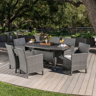 Cypress Outdoor 7-piece Oval Wicker Dining Set with Cushions by Christopher Knight Home