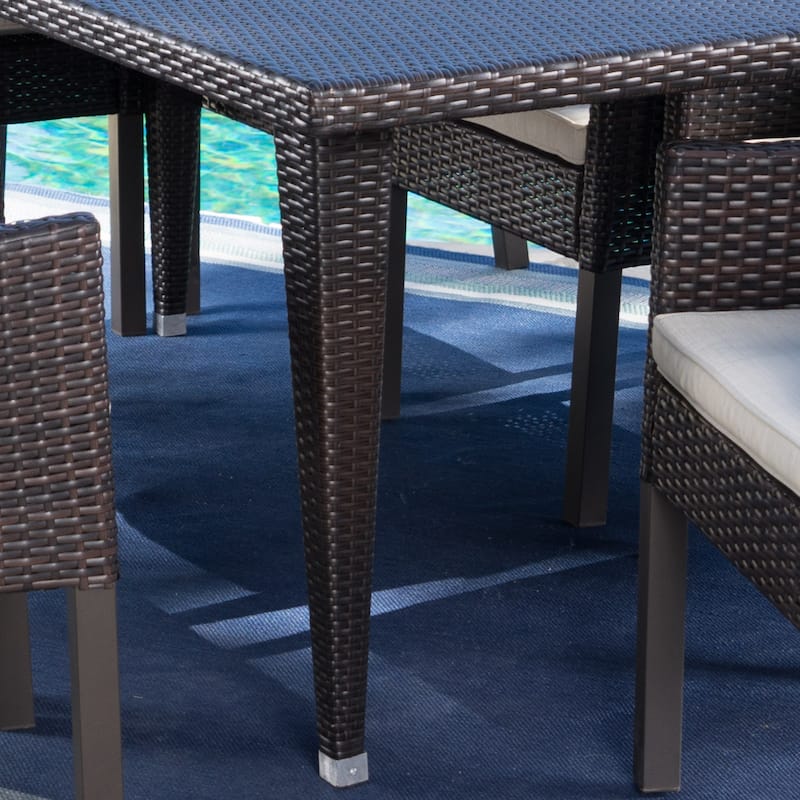 Alameda Outdoor 9-piece Rectangular Wicker Dining Set with Cushions by Christopher Knight Home - N/A