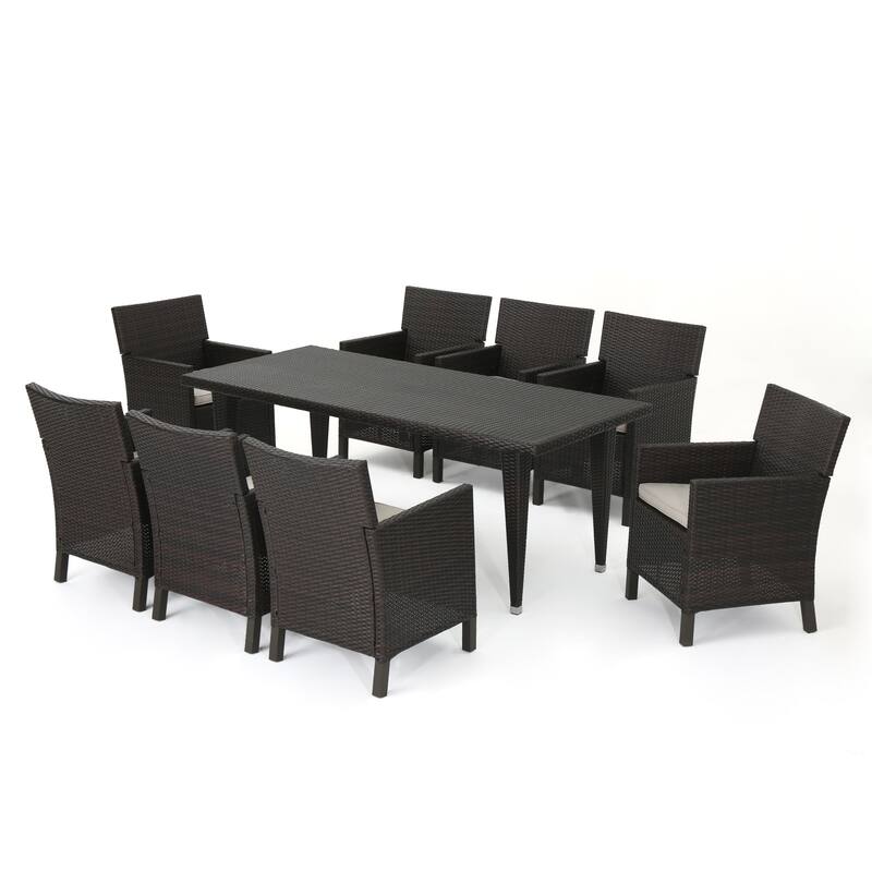 Celeste Outdoor 9-piece Rectangular Wicker Dining Set with Cushions by Christopher Knight Home - Brown