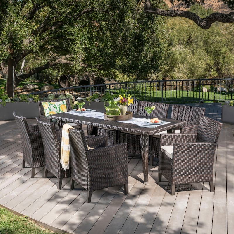 Celeste Outdoor 9-piece Rectangular Wicker Dining Set with Cushions by Christopher Knight Home