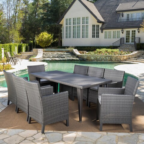 Celeste Outdoor 9-piece Rectangular Wicker Dining Set with Cushions by Christopher Knight Home