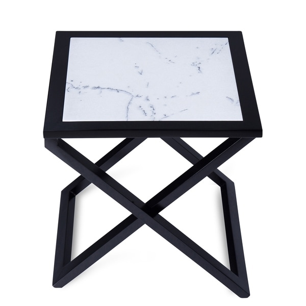 Sleeplanner Natural Marble Top Black Soild Wood Base X-End Table