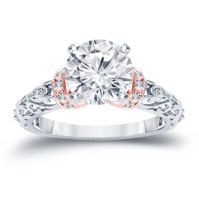 Auriya 14k Two-Tone Gold 3/4ctw Vintage Solitaire Diamond Engagement Ring