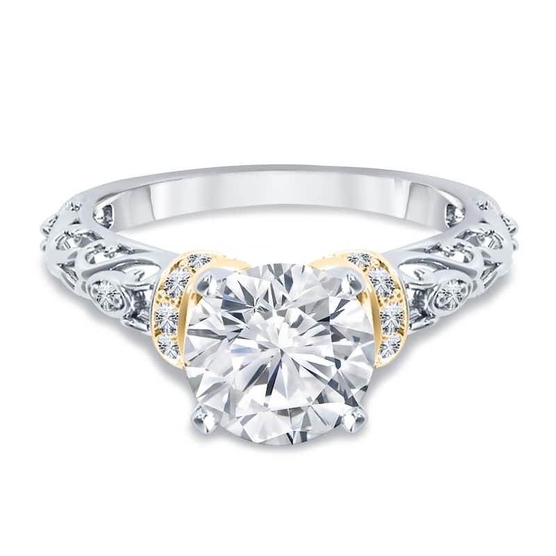 Auriya 14K Two-Tone Yellow Gold 1/2ct TDW Ornate Vintage Carved Diamond Engagement Ring