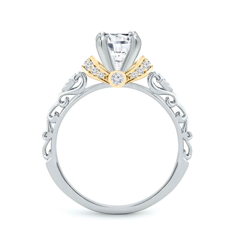 Auriya 14K Two-Tone Yellow Gold 1/2ct TDW Ornate Vintage Carved Diamond Engagement Ring