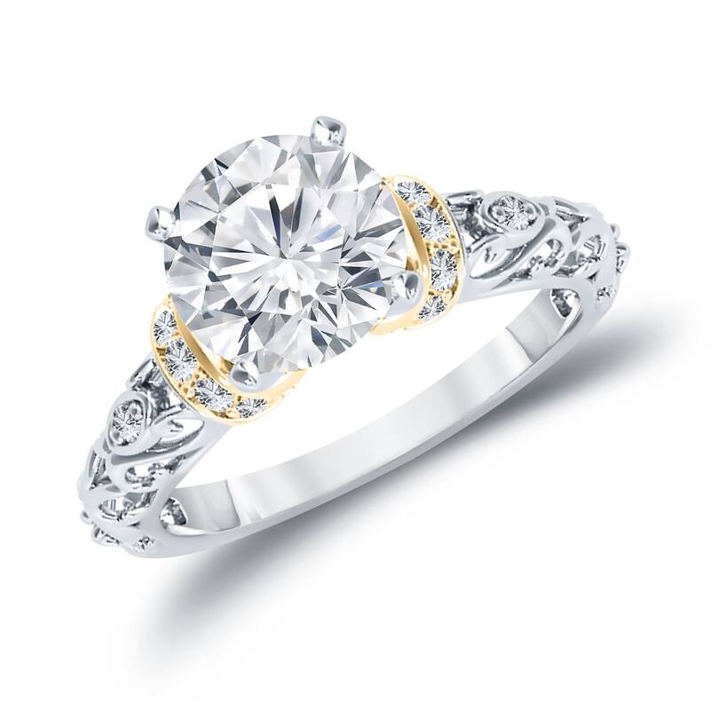 Auriya 14K Two-Tone Yellow Gold 1/2ct TDW Ornate Vintage Carved Diamond Engagement Ring