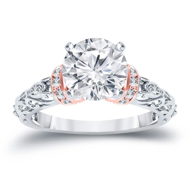 Auriya 14k Gold Two-Tone Gold 1ct TDW Ornate Vintage Carved Round Diamond Engagement Ring