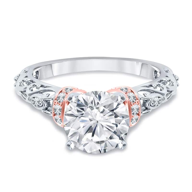Auriya 14k Gold Two-Tone Gold 1ct TDW Ornate Vintage Carved Round Diamond Engagement Ring