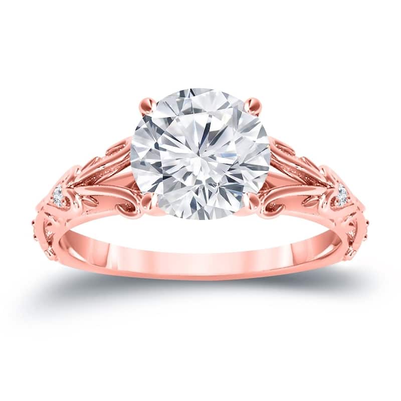 Auriya 14k Gold 3/4ctw Vintage Solitaire Diamond Engagement Ring - Rose - 6.5