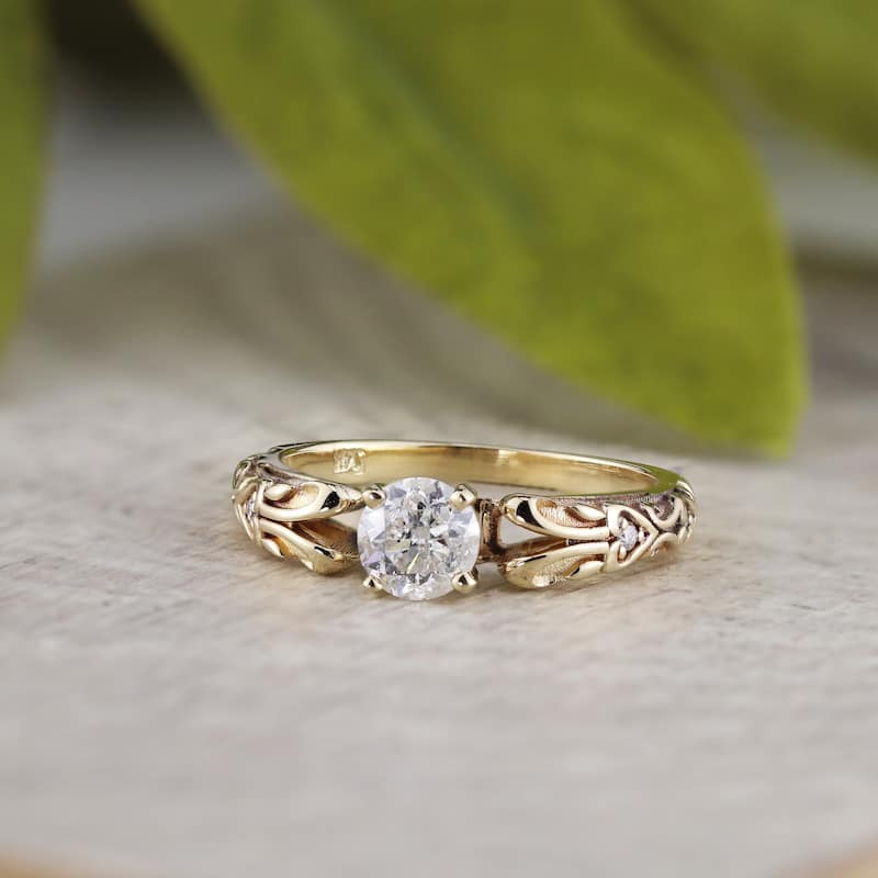 Auriya 14k Gold 3/4ctw Vintage Solitaire Diamond Engagement Ring