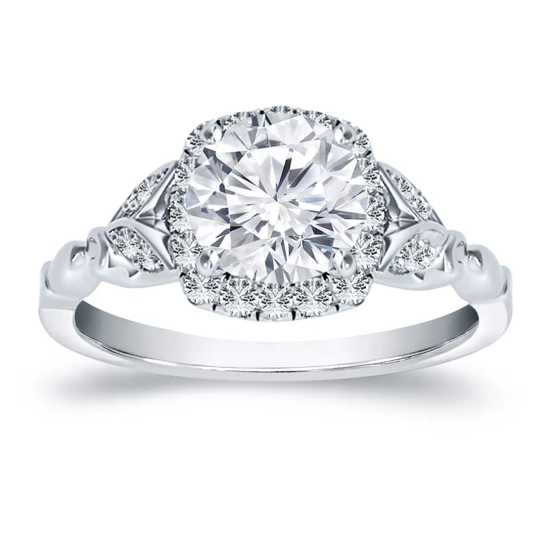 Auriya 14K Gold 1/2ct TDW Vintage Floral Carved Halo Diamond Engagement Ring