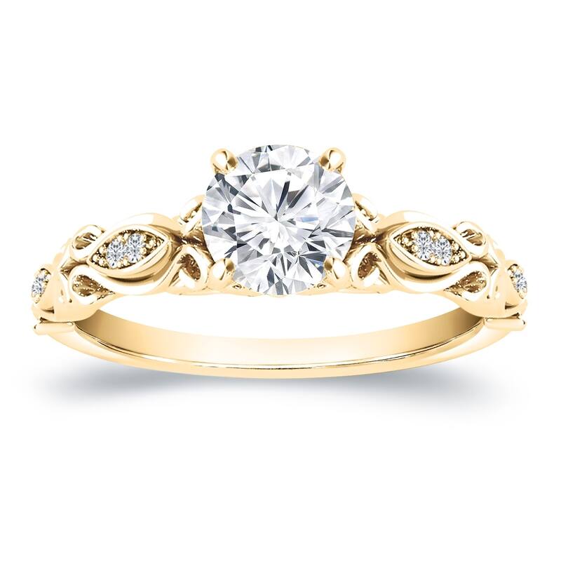 Auriya Vintage Carved 1ctw Round Diamond Engagement Ring 14k Gold