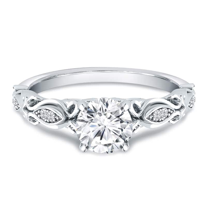 Auriya Vintage Carved 1ctw Round Diamond Engagement Ring 14k Gold