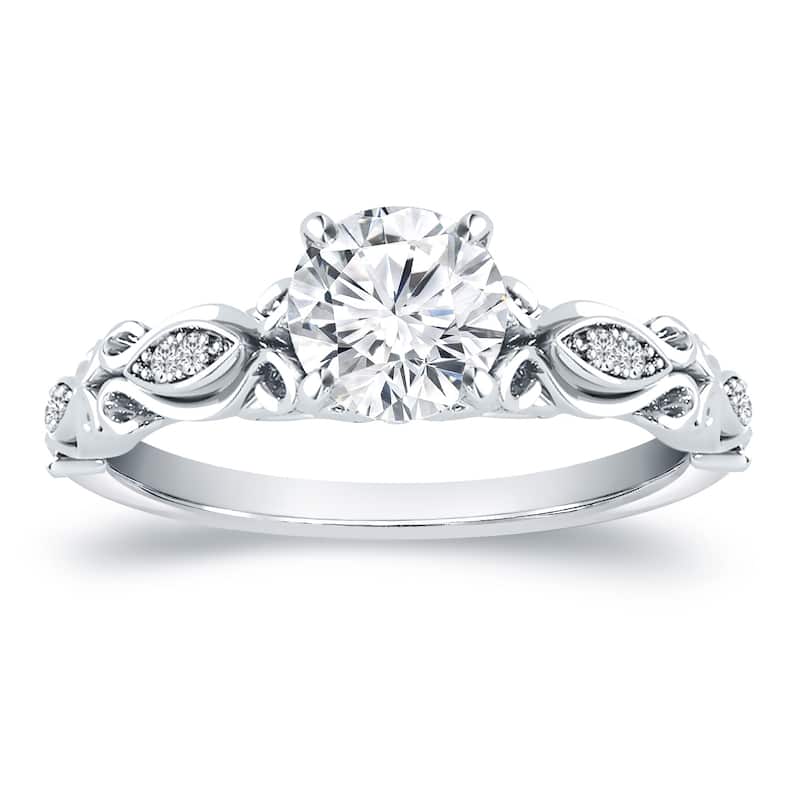 Auriya Vintage Carved 1ctw Round Diamond Engagement Ring 14k Gold