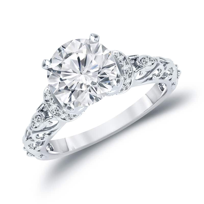 Auriya Ornate Vintage 3/4ctw Round Diamond Engagement Ring 14k Gold