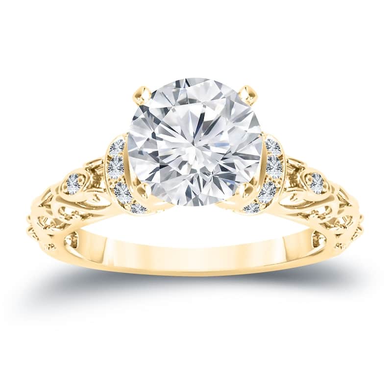 Auriya Ornate Vintage 3/4ctw Round Diamond Engagement Ring 14k Gold