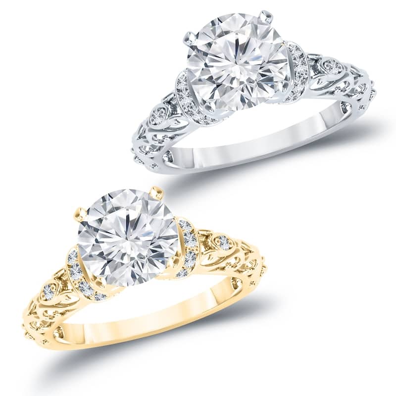 Auriya Ornate Vintage 3/4ctw Round Diamond Engagement Ring 14k Gold