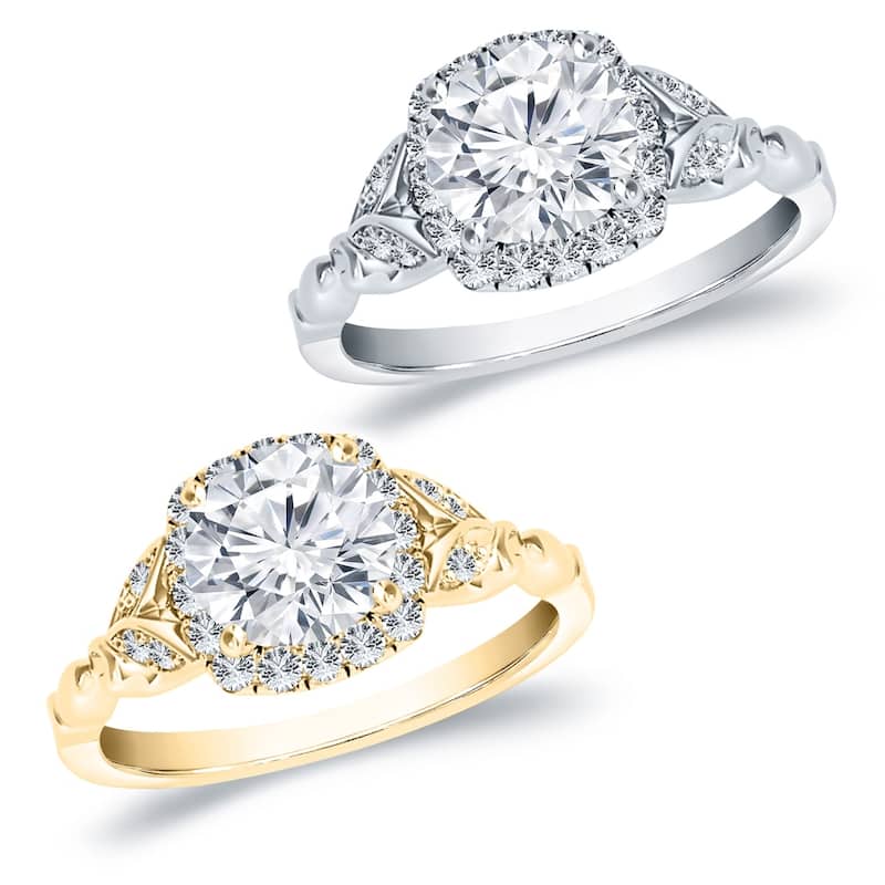 Auriya 14k Gold 3/4ctw Floral Vintage Halo Diamond Engagement Ring