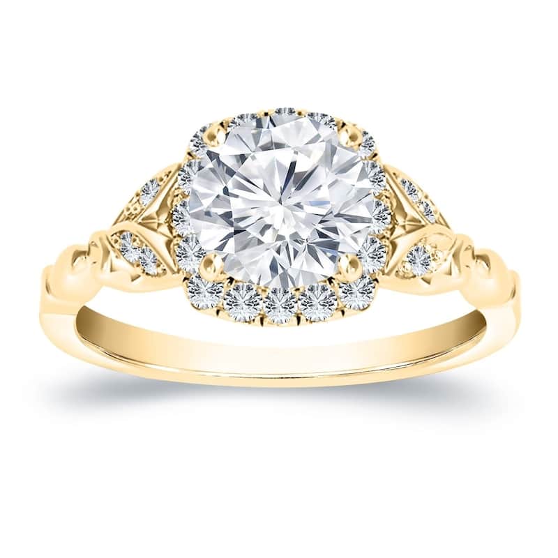 Auriya 14k Gold 3/4ctw Floral Vintage Halo Diamond Engagement Ring - Yellow - 4.5