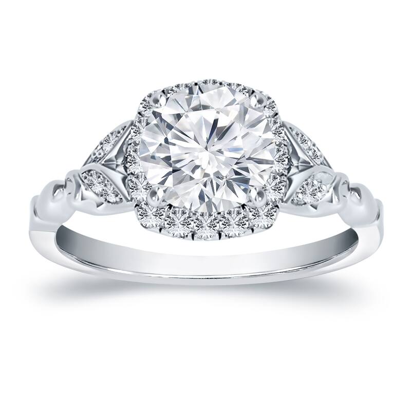 Auriya 14k Gold 3/4ctw Floral Vintage Halo Diamond Engagement Ring