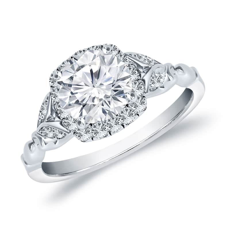 Auriya 14k Gold 3/4ctw Floral Vintage Halo Diamond Engagement Ring