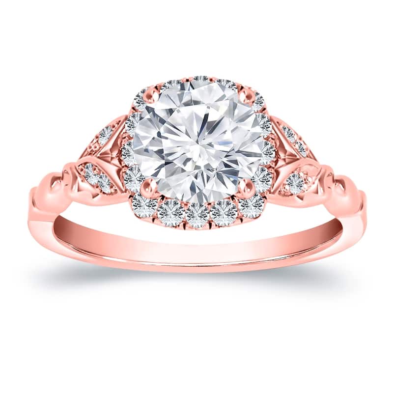 Auriya 14k Gold 3/4ctw Floral Vintage Halo Diamond Engagement Ring