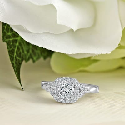 Auriya 14k Gold 3/4ctw Floral Vintage Halo Diamond Engagement Ring