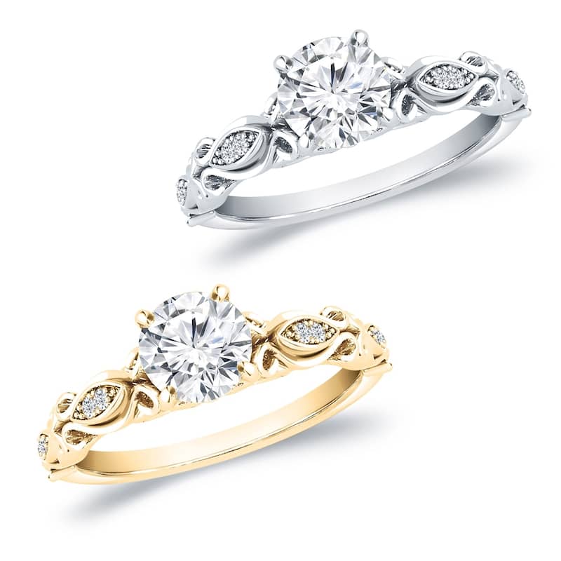 Auriya 14K Gold 1/2ct TDW Ornate Vintage Carved Diamond Engagement Ring